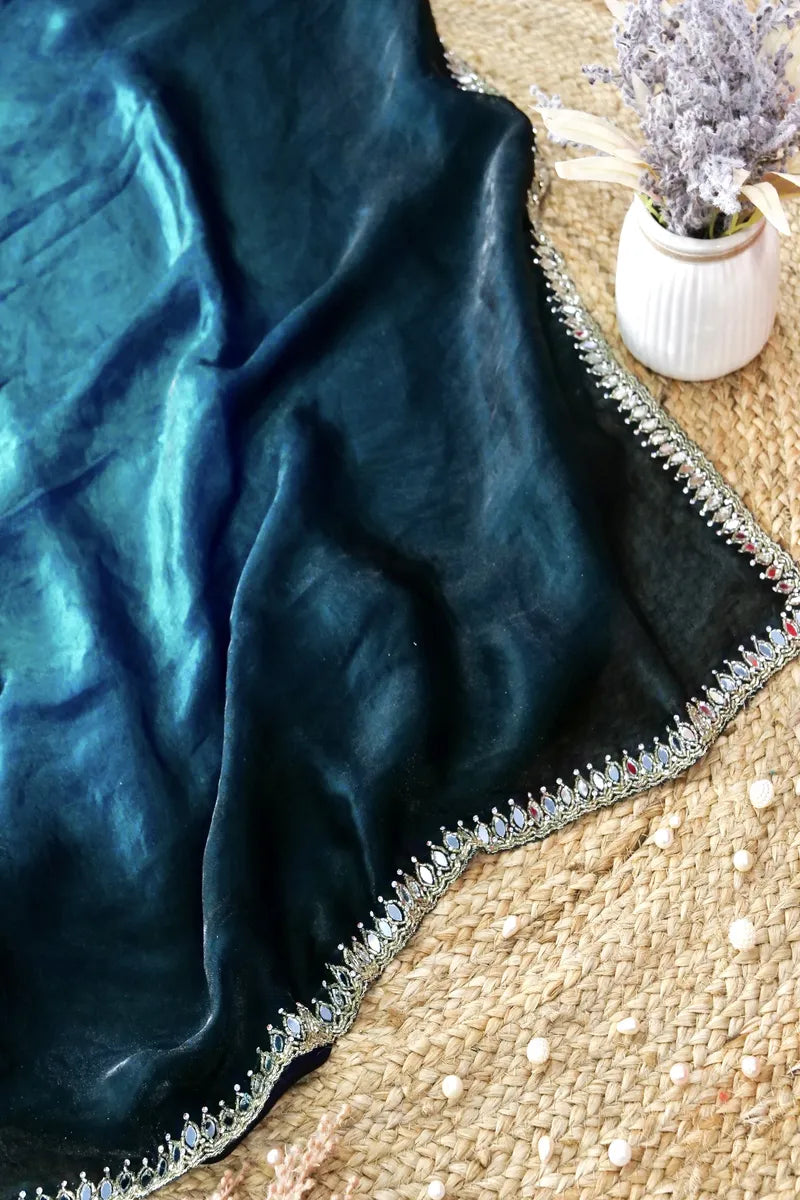 PEACOCK BLUE COLOR CREPE SILK SAREE