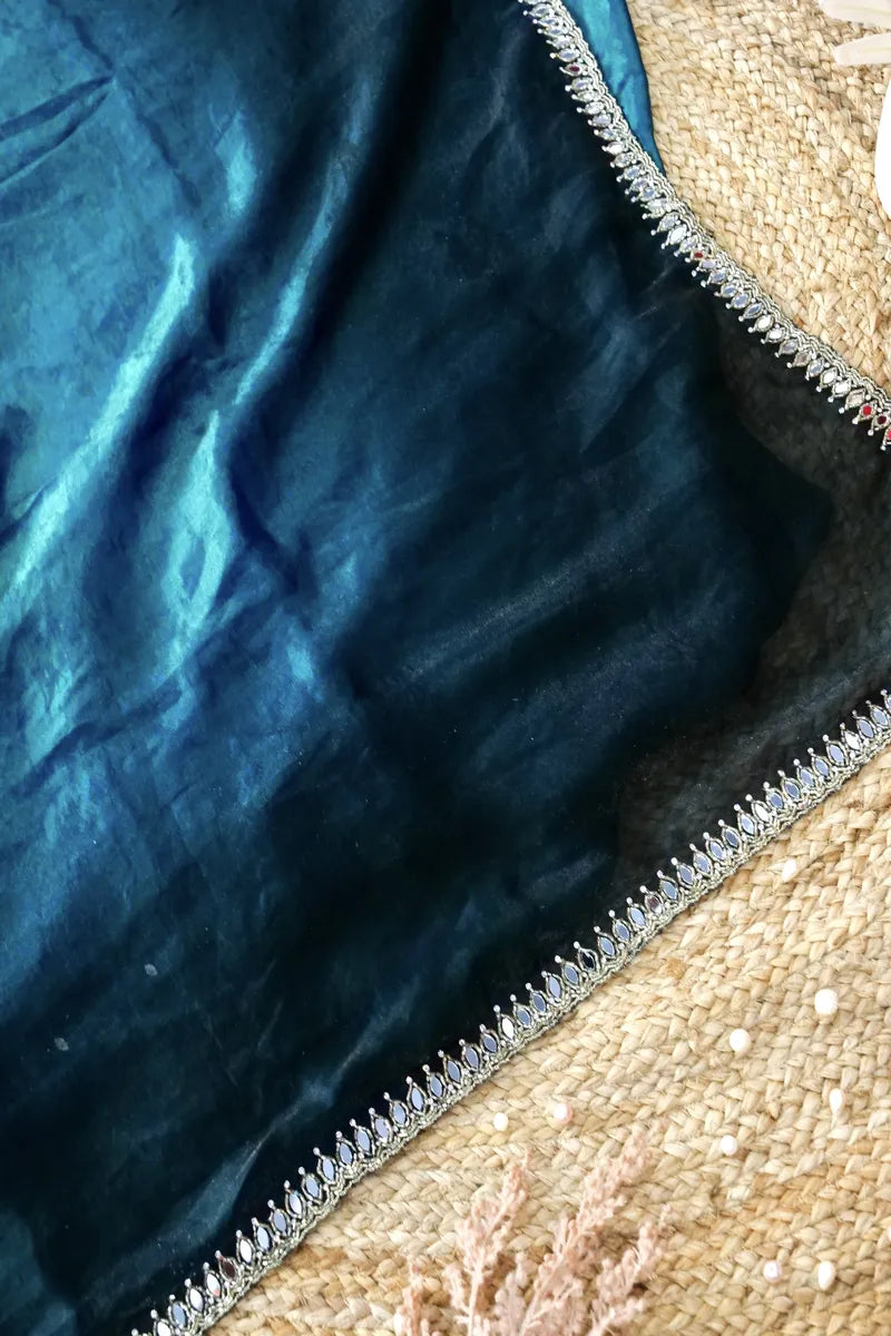 PEACOCK BLUE COLOR CREPE SILK SAREE