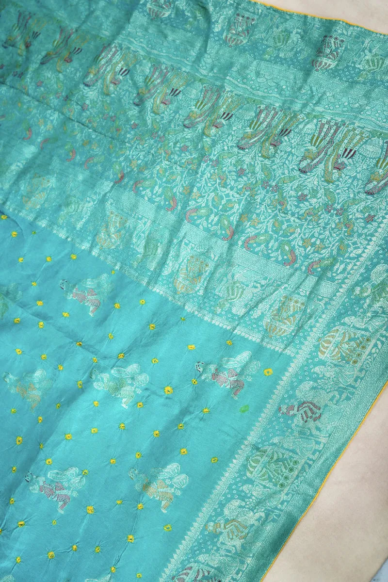 SEA GREEN COLOR GAJJI SILK BANDHANI SAREE