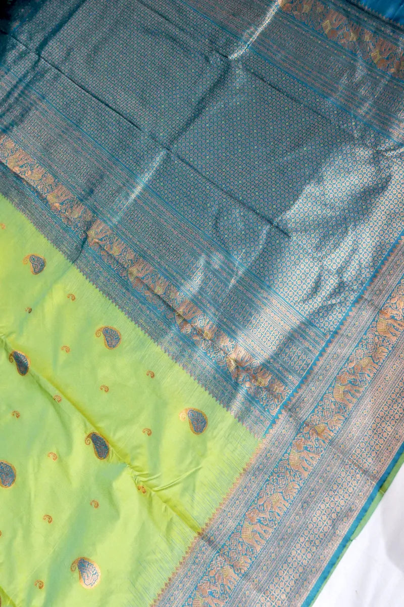 PARROT GREEN BANARASI SILK SAREE WITH FIROZI BORDER
