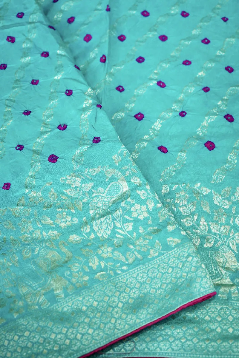 SEA GREEN COLOR GAJJI SILK BANDHANI SAREE