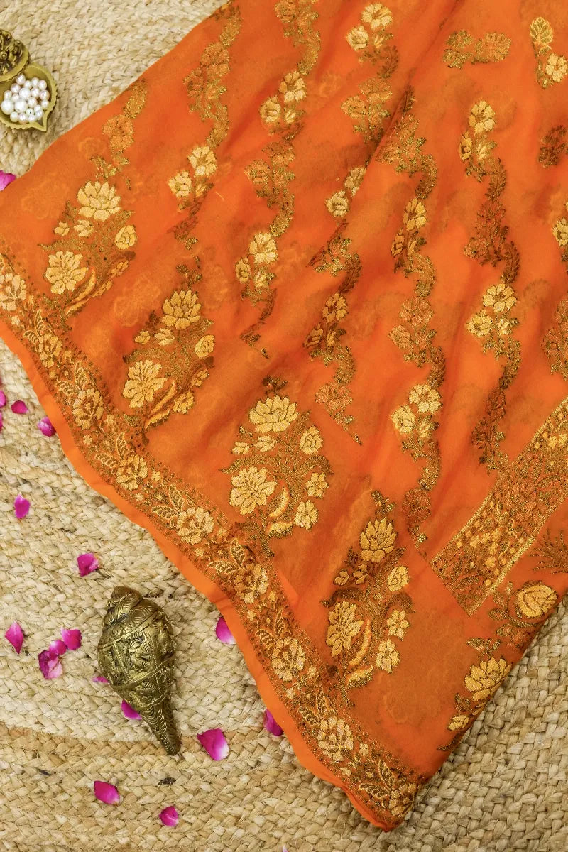ORANGE COLOR KHADDI GEORGETTE SAREE