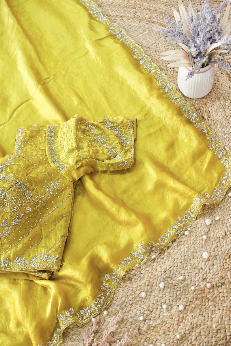 MANGO YELLOW COLOR CREPE SILK SAREE
