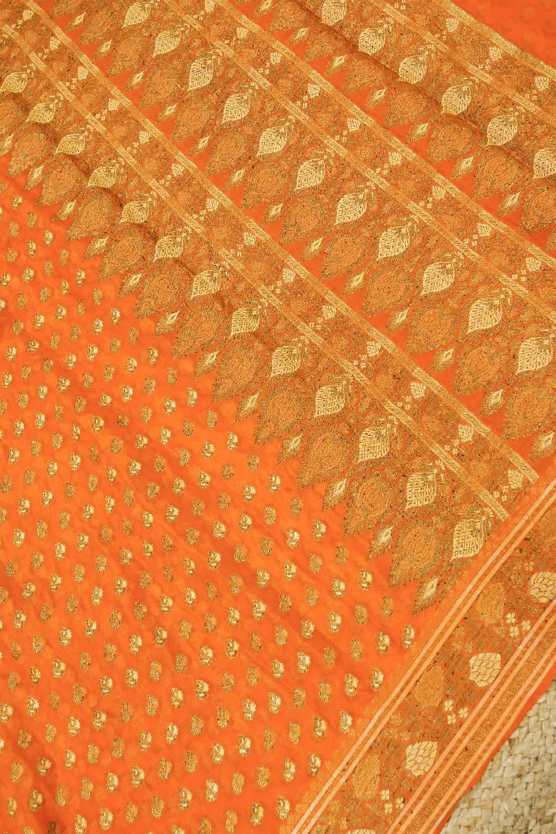 ORANGE COLOR KHADDI GEORGETTE SAREE