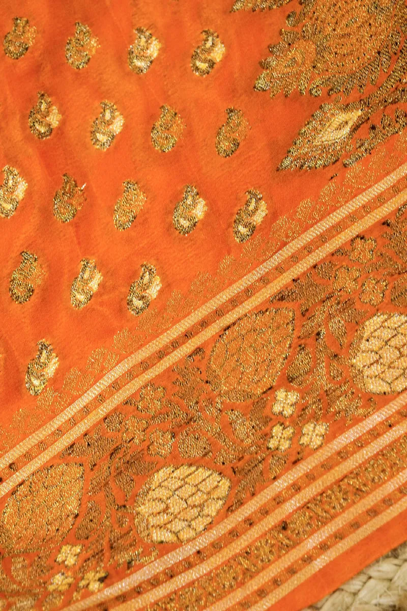 ORANGE COLOR KHADDI GEORGETTE SAREE