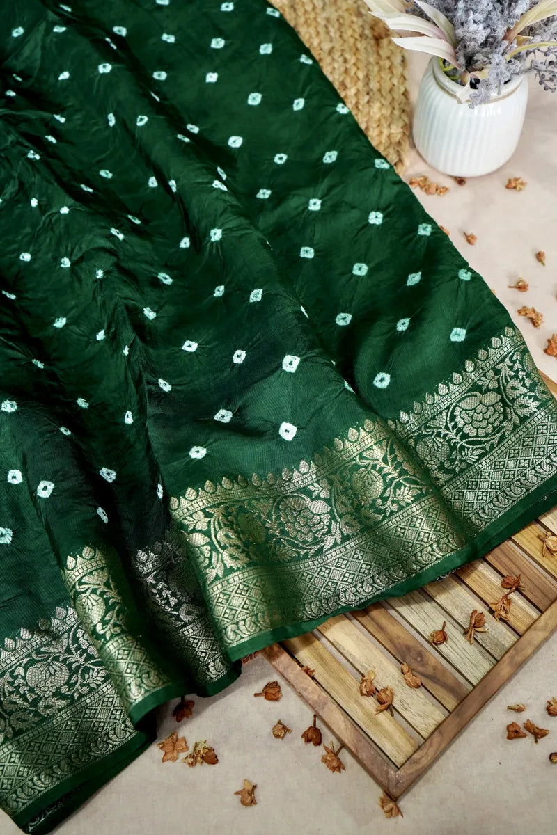 TEAL BLUE COLOR GAJJI SILK BANDHANI SAREE