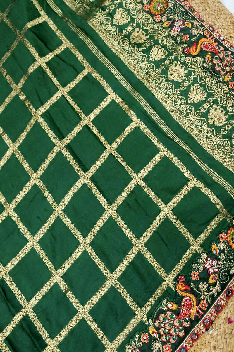 GREEN  WITH CREAM COLOR CREPE SILK SAREE