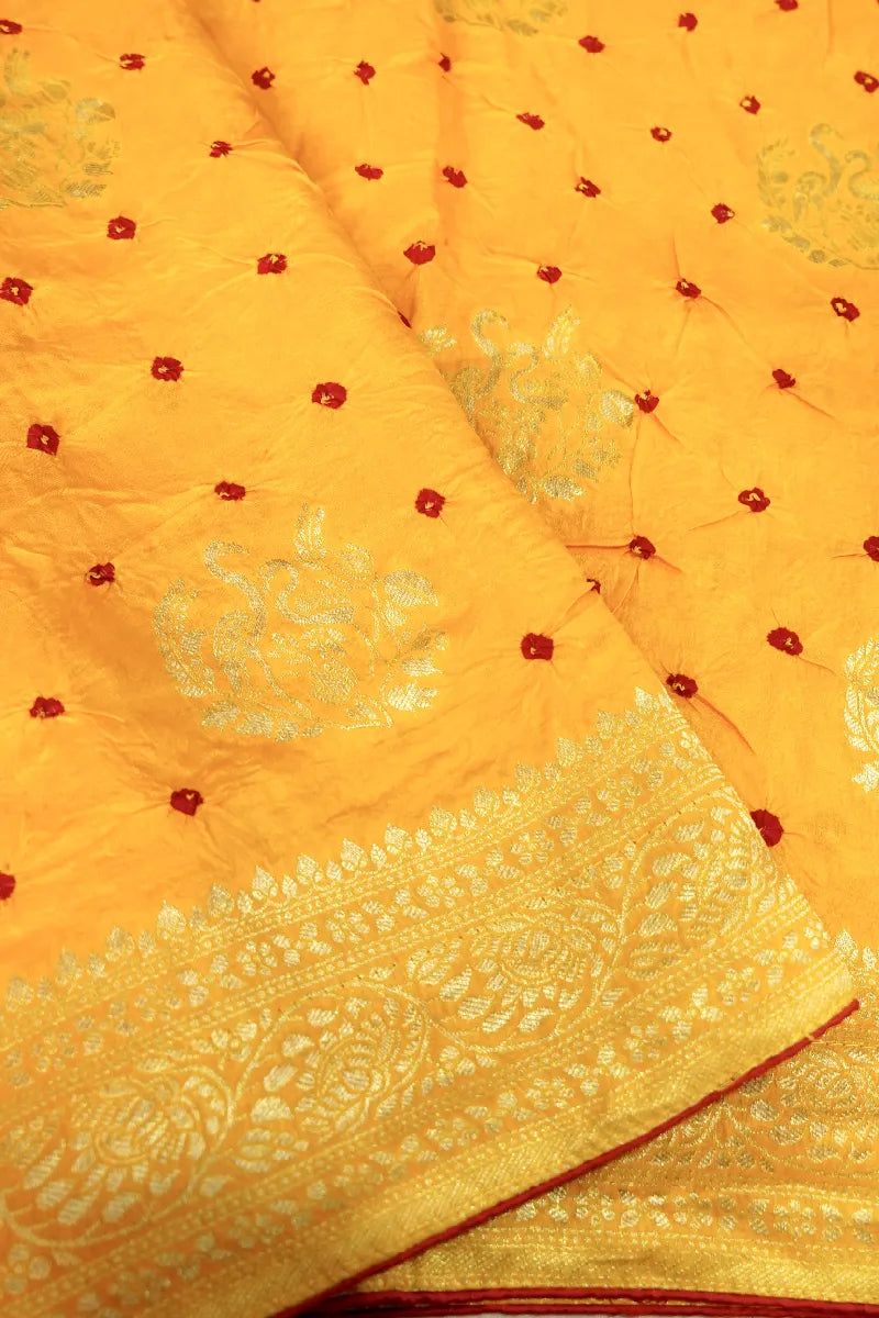 YELLOW COLOR GAJJI SILK BANDHANI SAREE