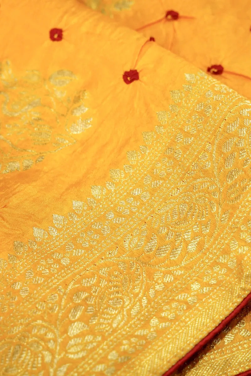 YELLOW COLOR GAJJI SILK BANDHANI SAREE