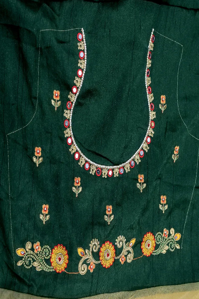 GREEN  WITH CREAM COLOR CREPE SILK SAREE