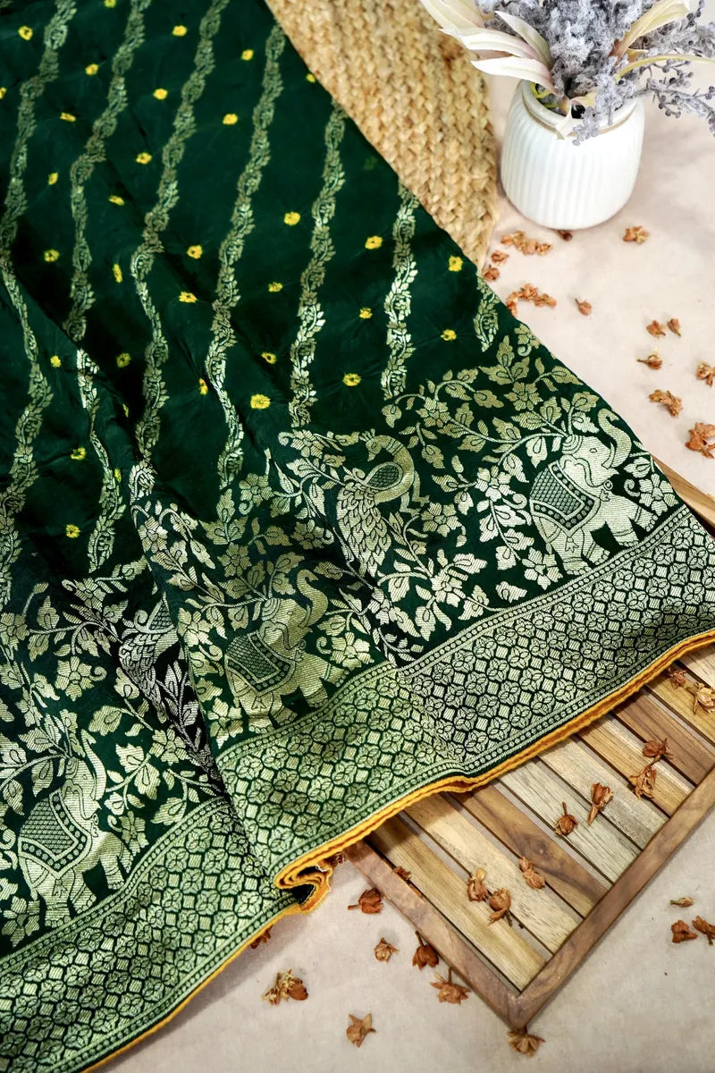 TEAL BLUE COLOR GAJJI SILK BANDHANI SAREE