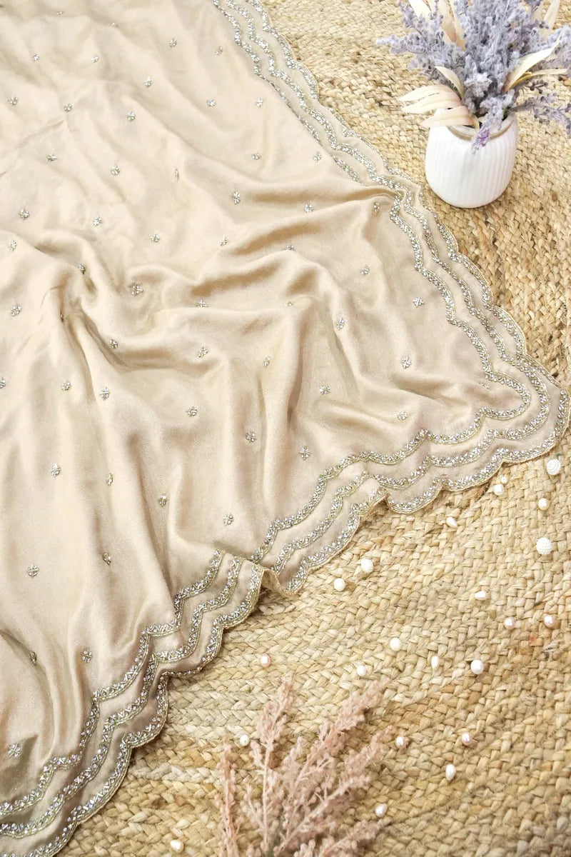 CREAM COLOR CREPE SILK SAREE