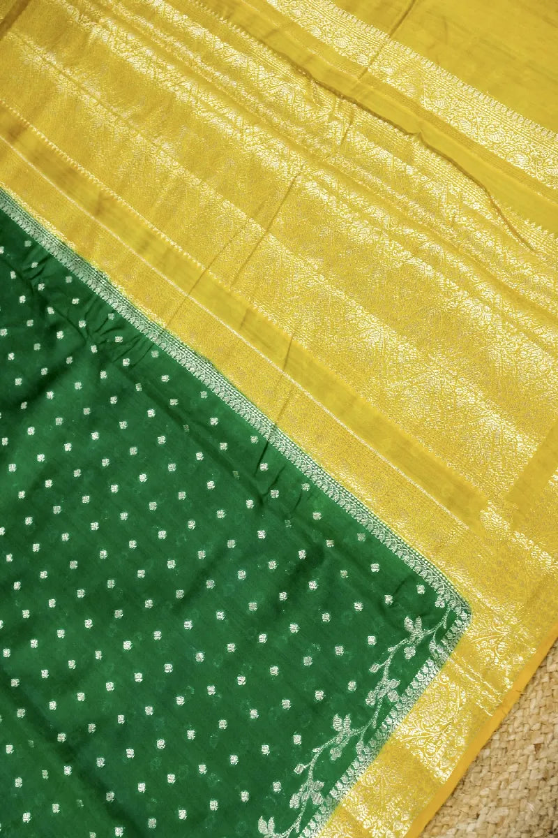 GREEN WITH YELLOW COLOR CHINIYA SILK SAREE