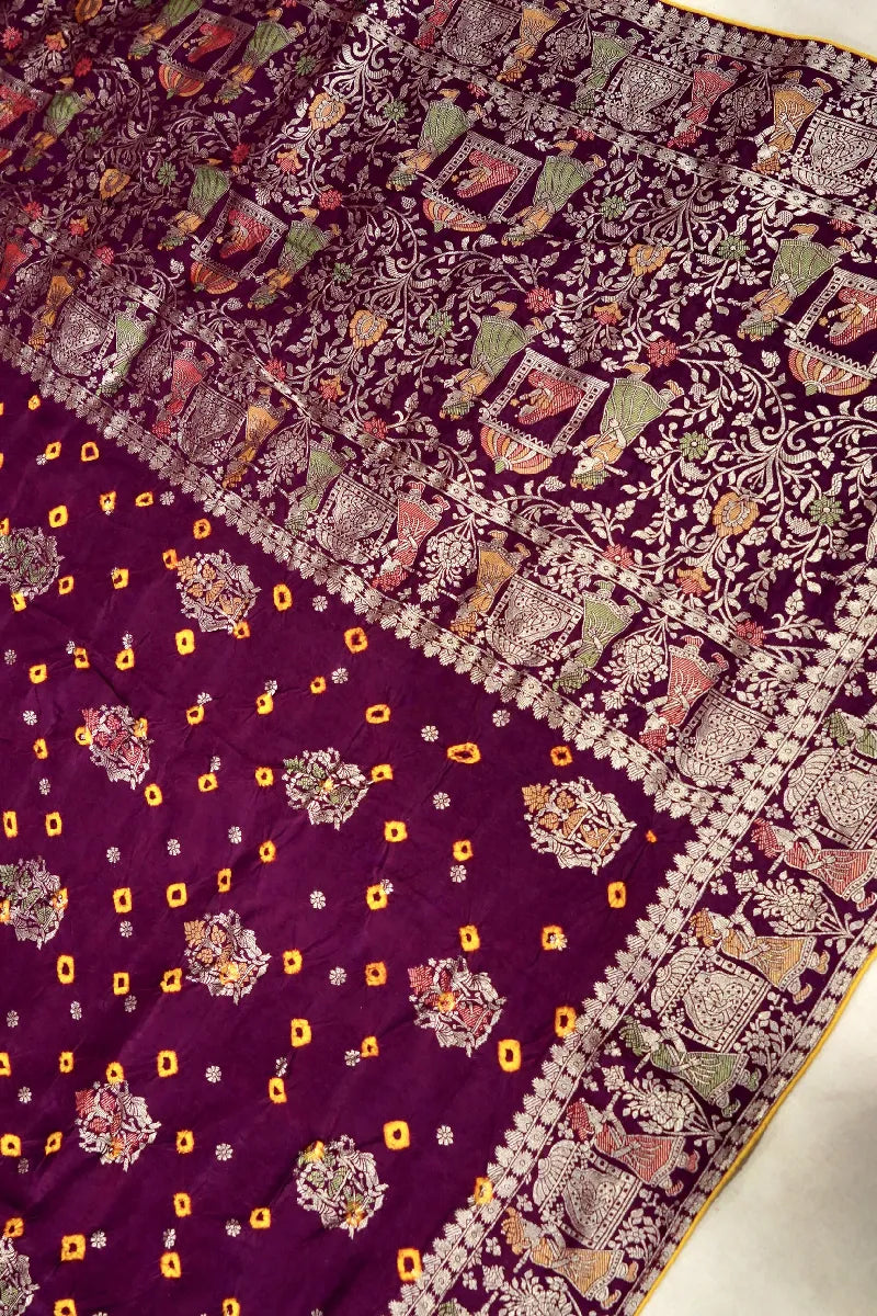 WINE COLOR GAJJI SILK BANDHANI SAREE