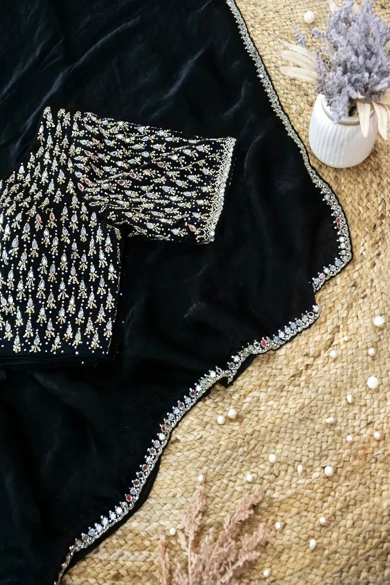 BLACK COLOR CREPE SILK SAREE