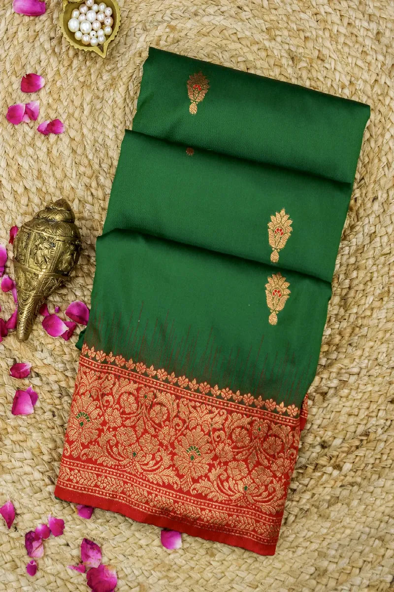GREEN WITH RED COLOR BANARASI SILK SAREE