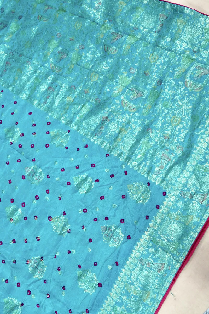 SEA GREEN COLOR GAJJI SILK BANDHANI SAREE