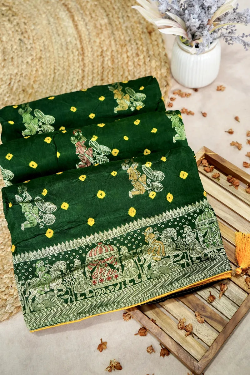 TEAL BLUE COLOR GAJJI SILK BANDHANI SAREE