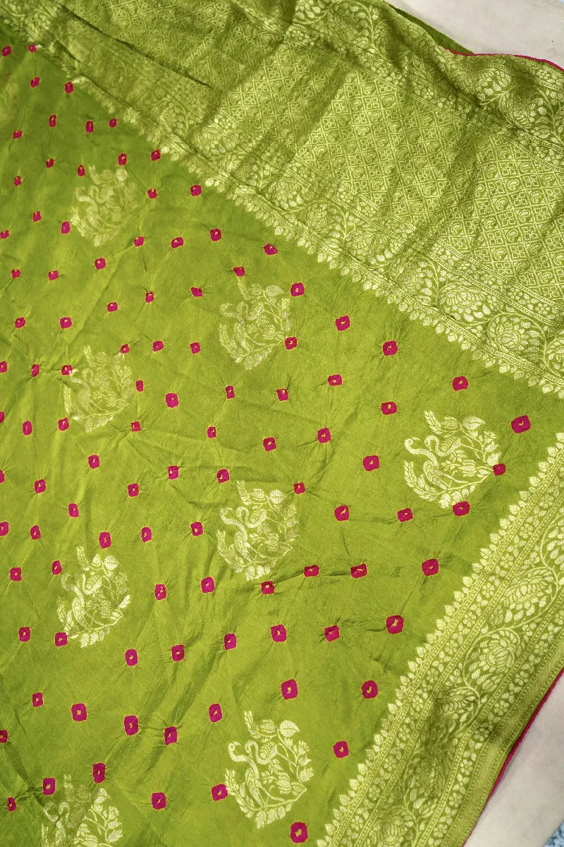 MEHENDI GREEN COLOR GAJJI SILK BANDHANI SAREE