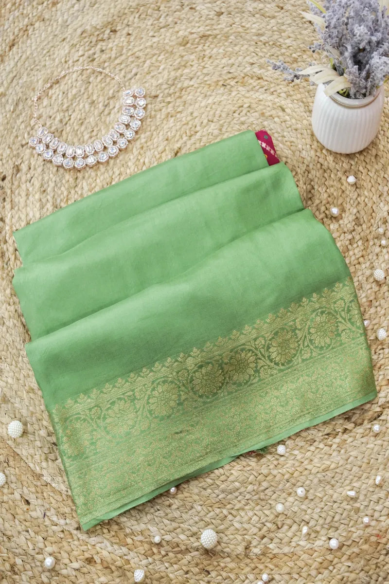 PISTA GREEN COLOR DOLA SILK SAREE