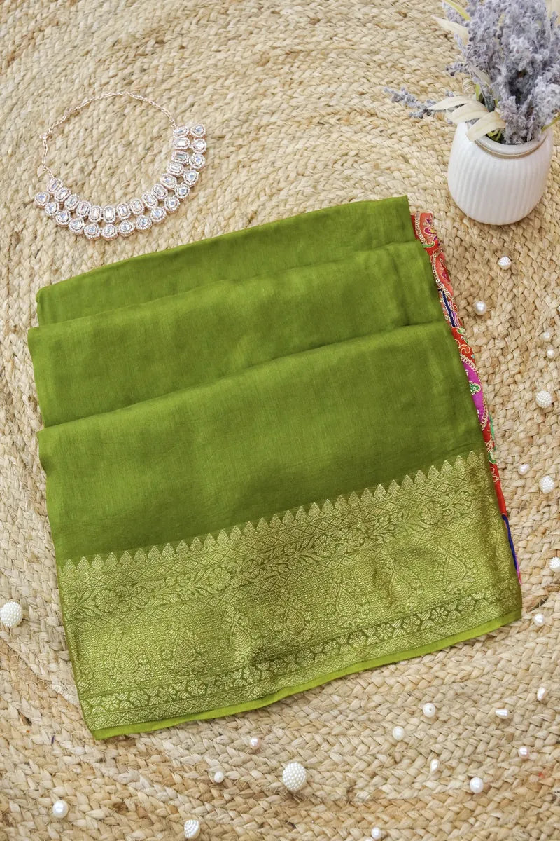 PEAR GREEN COLOR DOLA SILK SAREE