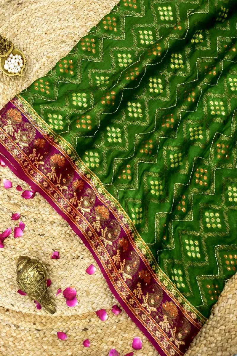 GREEN WITH PINK COLOR KHADDI GEORGETTE SAREE