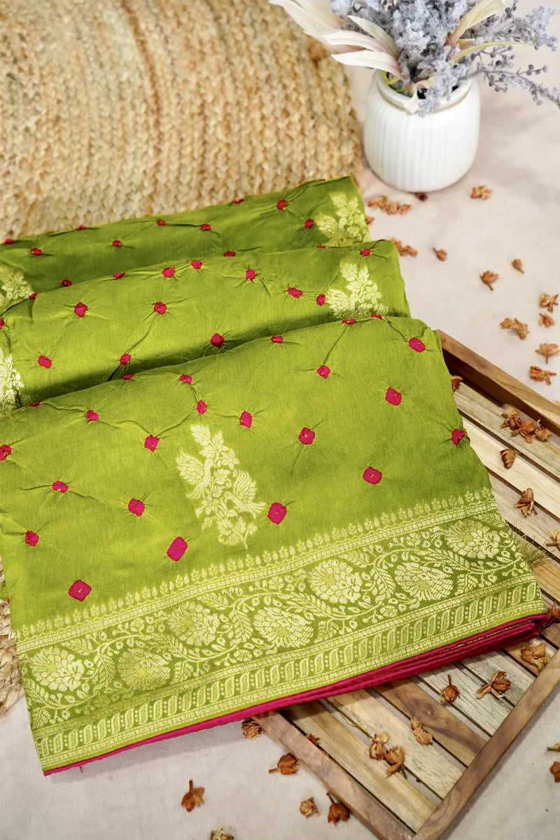 TEAL BLUE COLOR GAJJI SILK BANDHANI SAREE