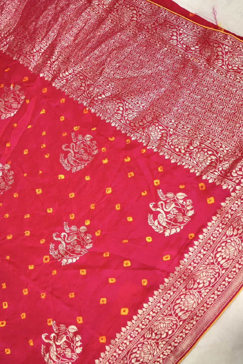 RED COLOR GAJJI SILK BANDHANI SAREE