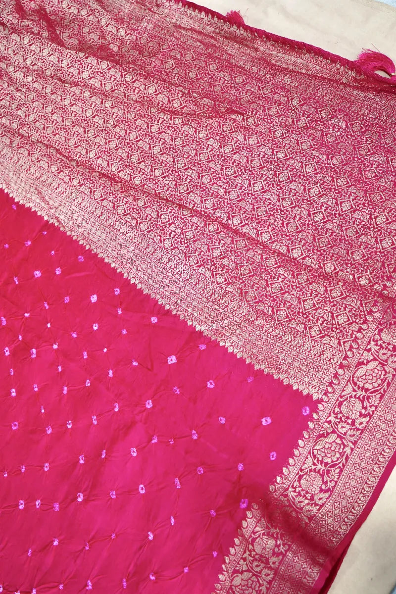PINK COLOR GAJJI SILK BANDHANI SAREE
