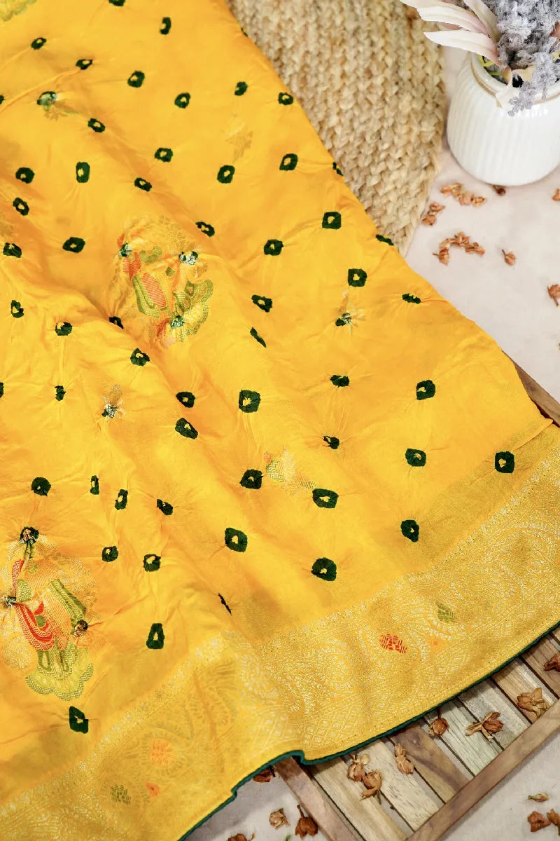 TEAL BLUE COLOR GAJJI SILK BANDHANI SAREE