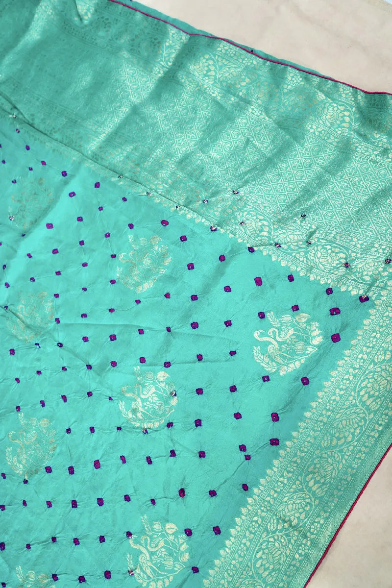 CEYAN COLOR GAJJI SILK BANDHANI SAREE