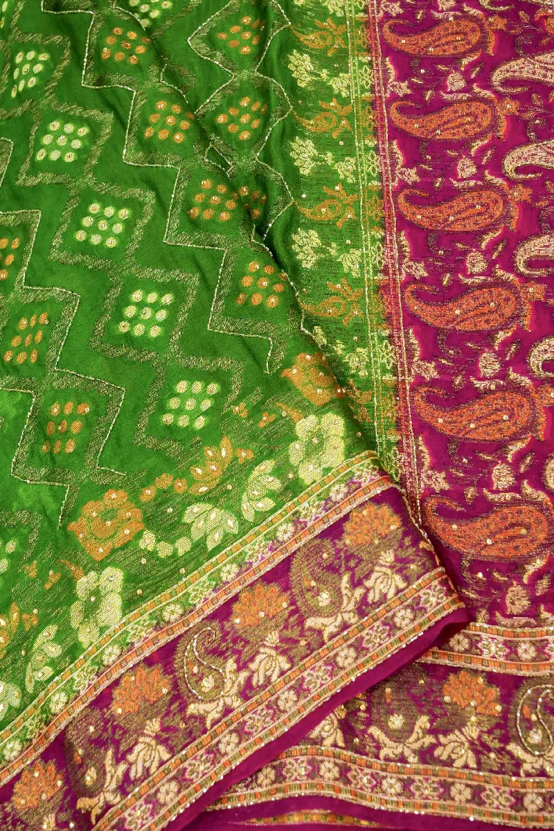 GREEN WITH PINK COLOR KHADDI GEORGETTE SAREE