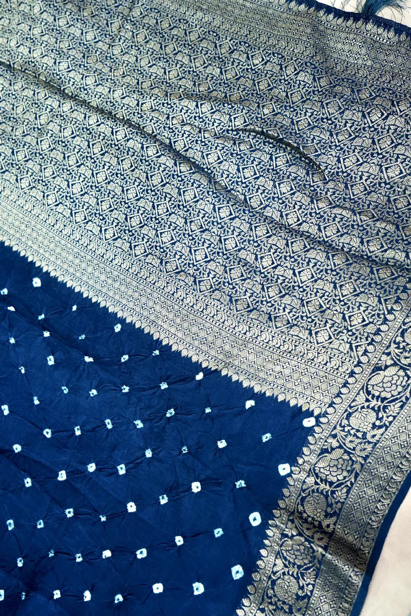 TEAL BLUE COLOR GAJJI SILK BANDHANI SAREE