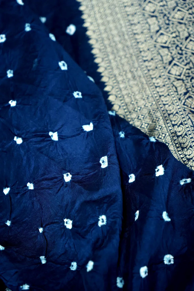 TEAL BLUE COLOR GAJJI SILK BANDHANI SAREE