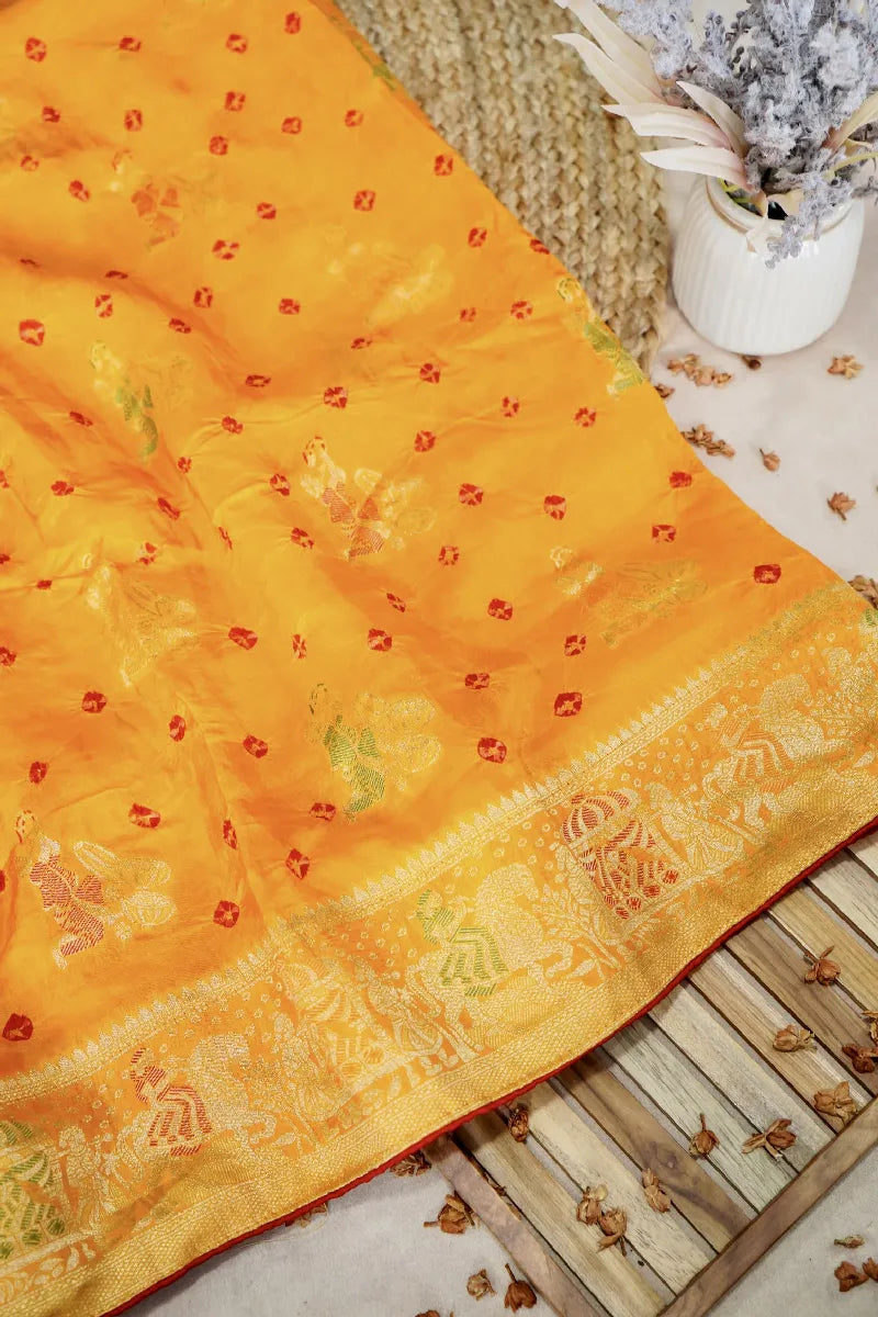 TEAL BLUE COLOR GAJJI SILK BANDHANI SAREE