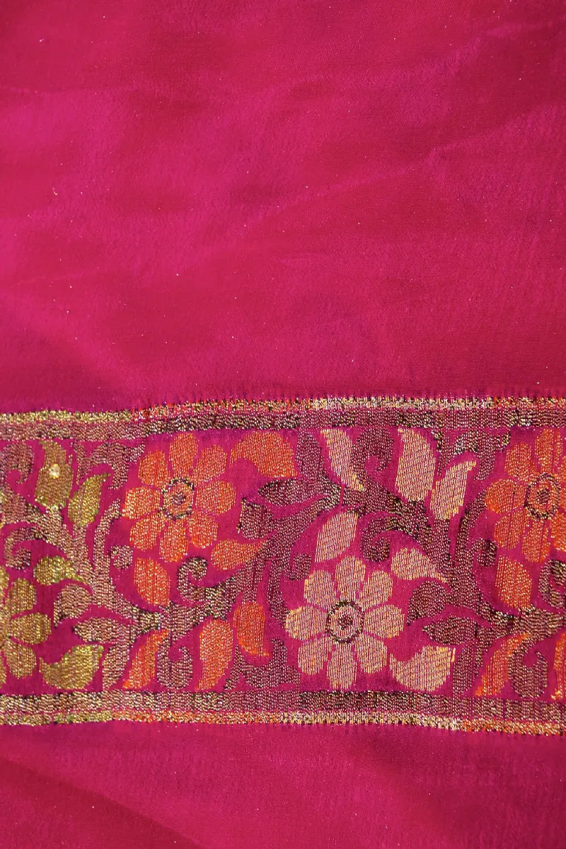 ORANGE WITH PINK COLOR KHADDI GEORGETTE SAREE
