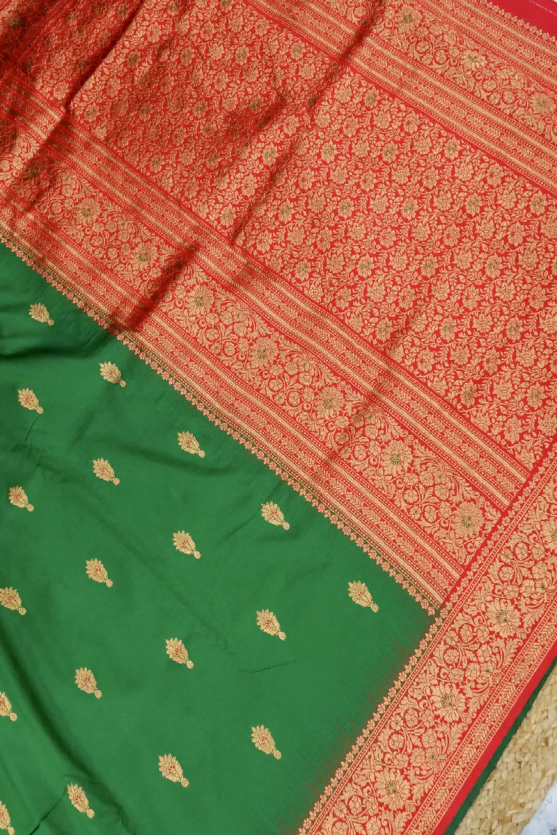 GREEN WITH RED COLOR BANARASI SILK SAREE