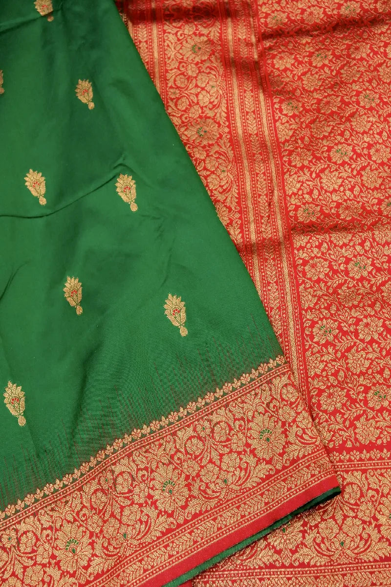 GREEN WITH RED COLOR BANARASI SILK SAREE
