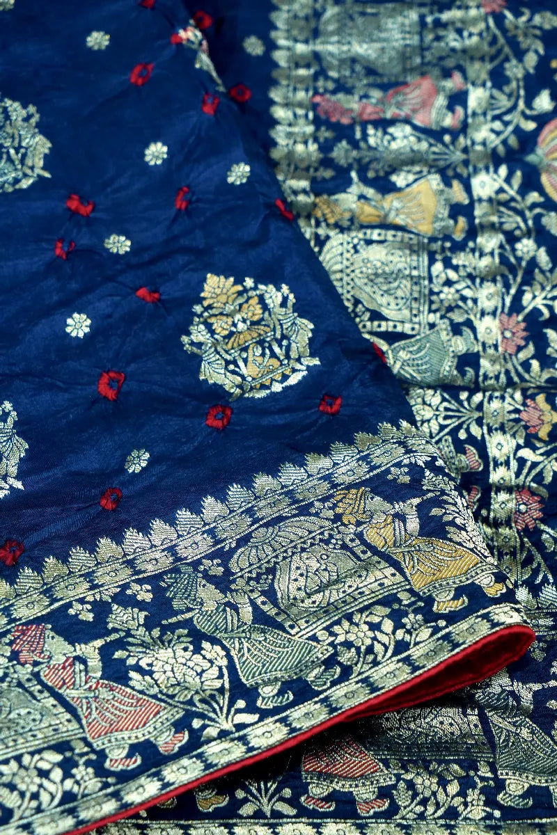 TEAL BLUE COLOR GAJJI SILK BANDHANI SAREE