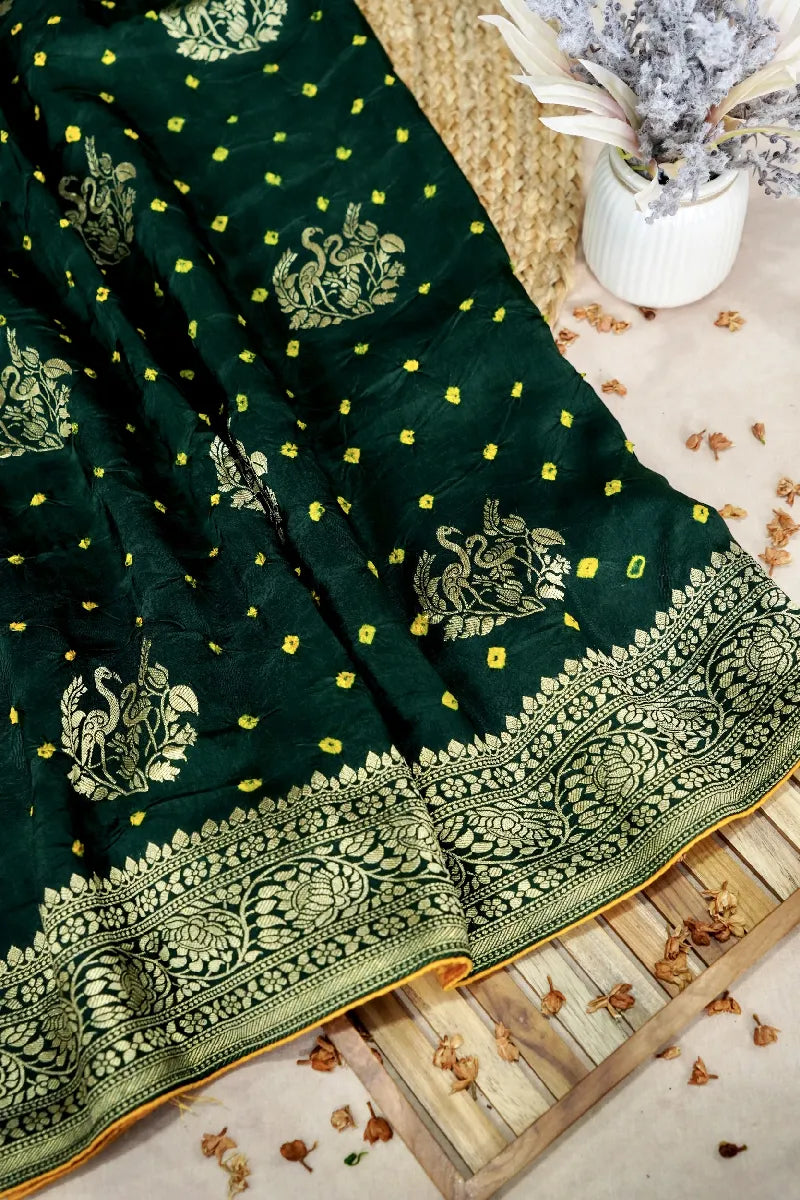 TEAL BLUE COLOR GAJJI SILK BANDHANI SAREE