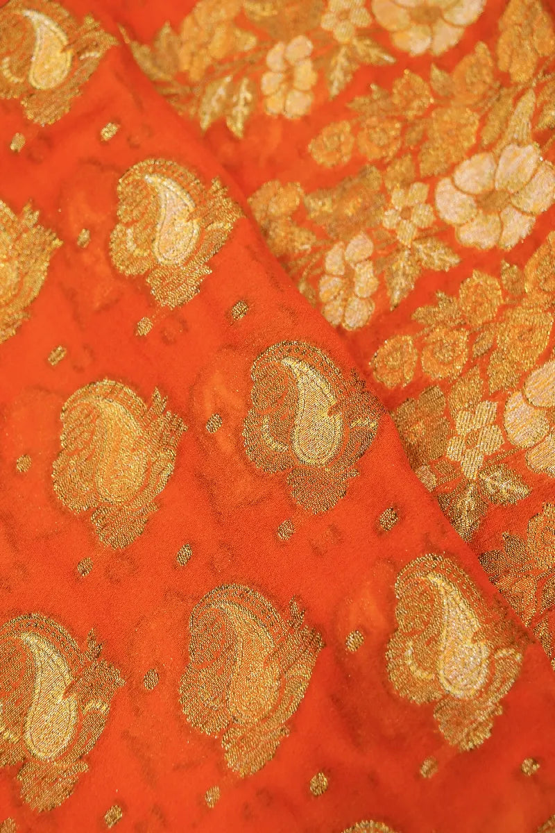 ORANGE WITH PINK COLOR KHADDI GEORGETTE SAREE