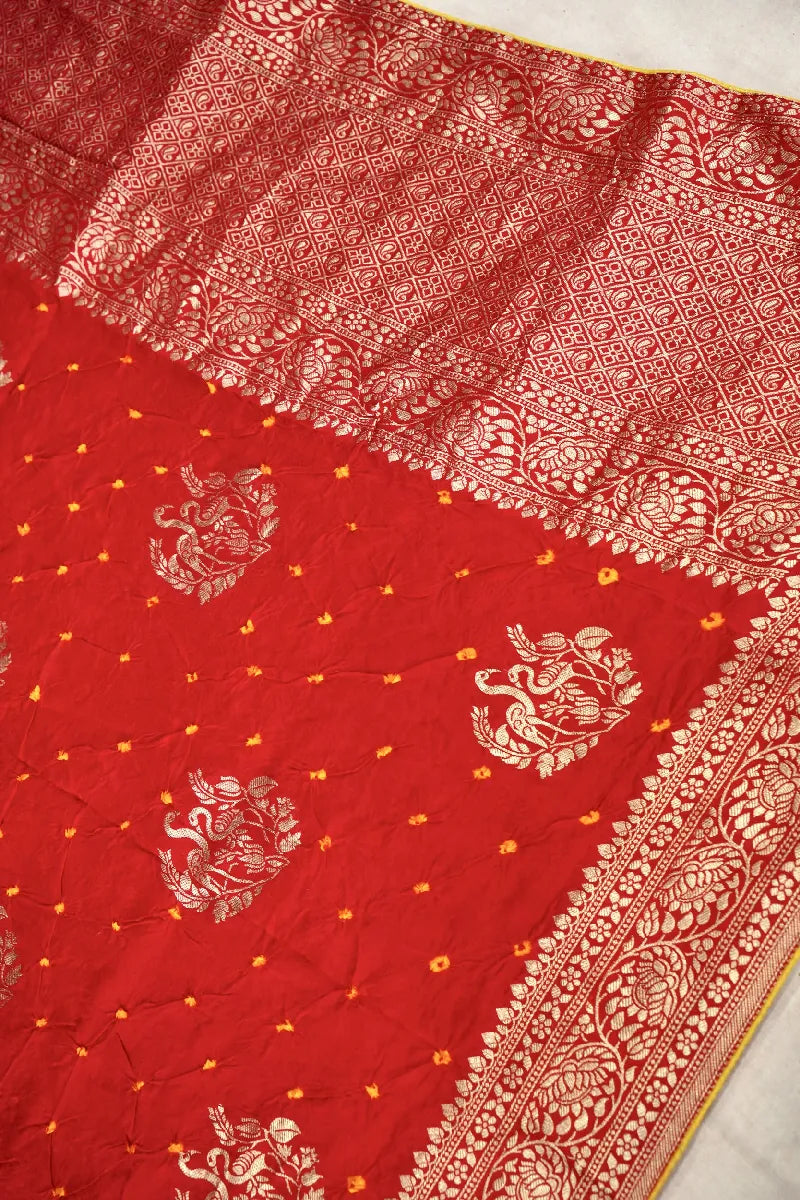 TEAL BLUE COLOR GAJJI SILK BANDHANI SAREE