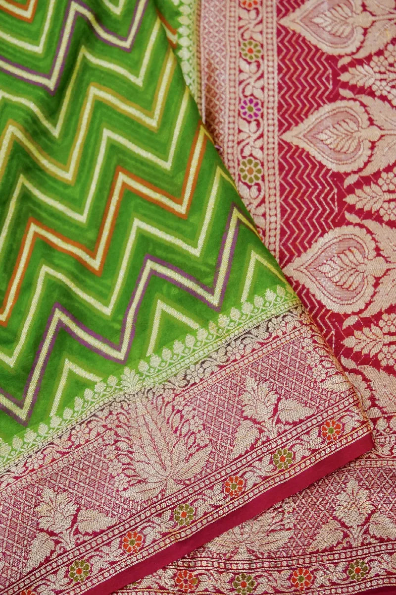 PARROT GREEN WITH PINK COLOR KHADDI GEORGETTE SAREE