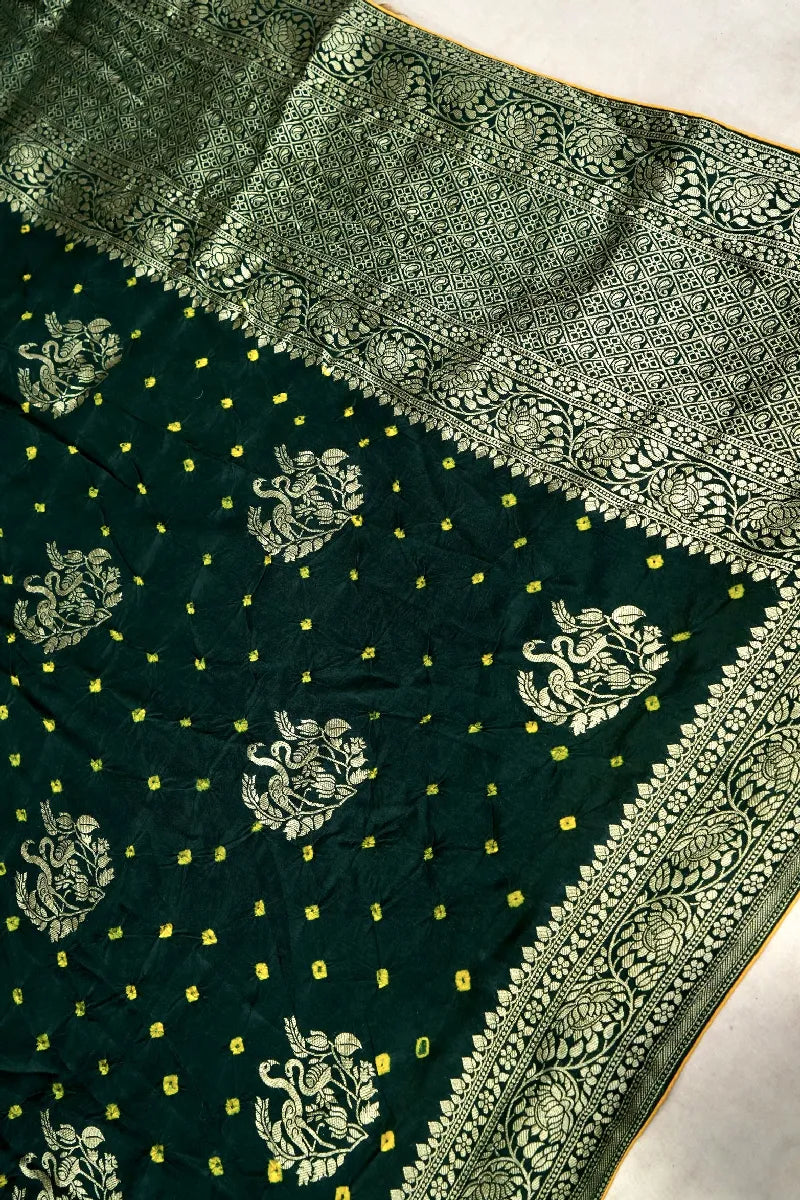 TEAL BLUE COLOR GAJJI SILK BANDHANI SAREE