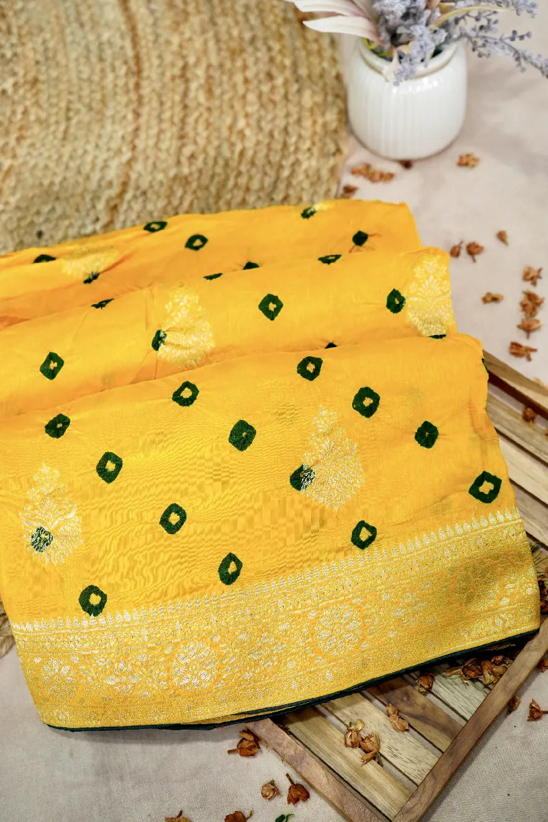 TEAL BLUE COLOR GAJJI SILK BANDHANI SAREE