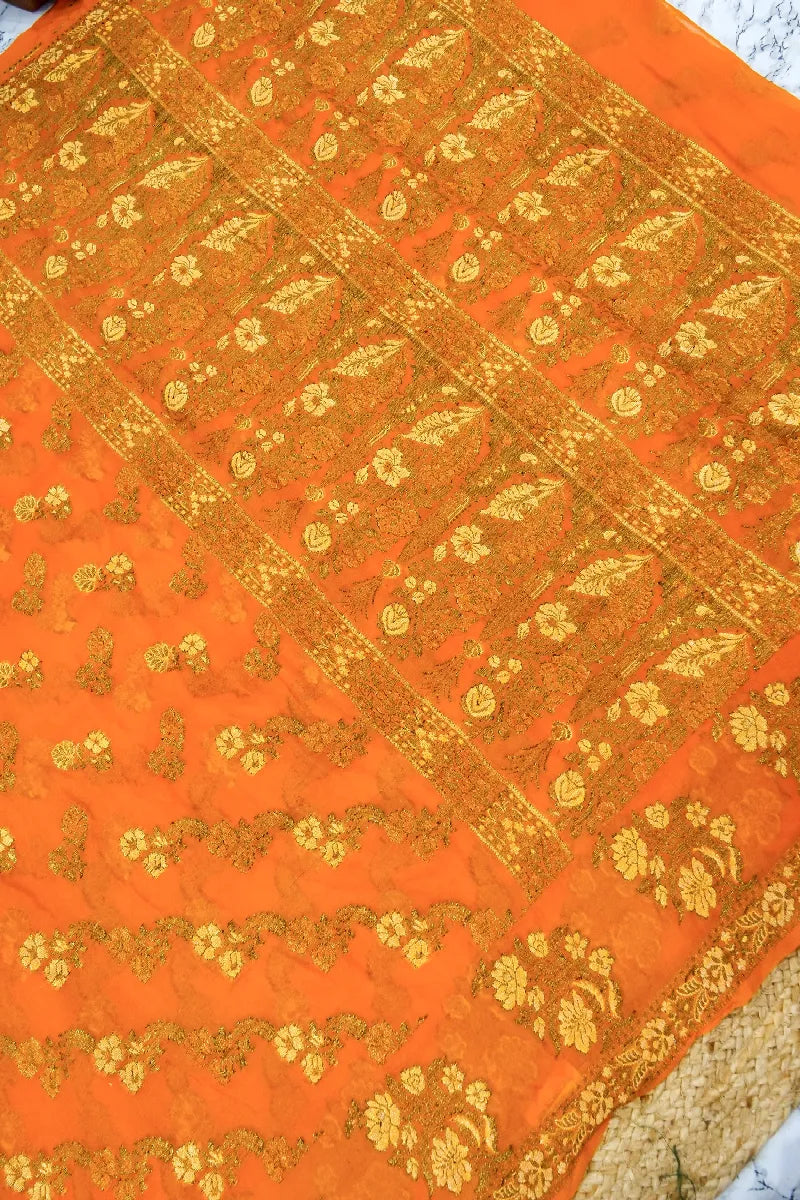 ORANGE COLOR KHADDI GEORGETTE SAREE