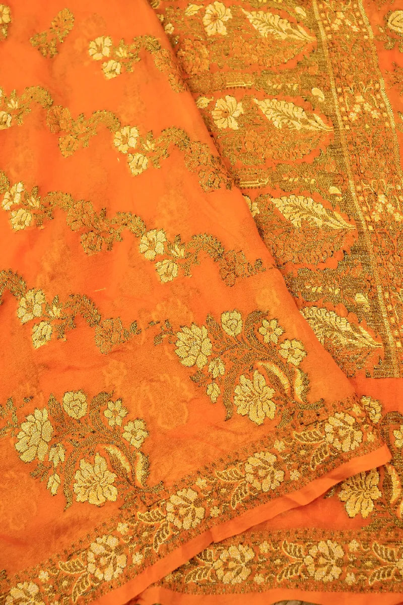 ORANGE COLOR KHADDI GEORGETTE SAREE