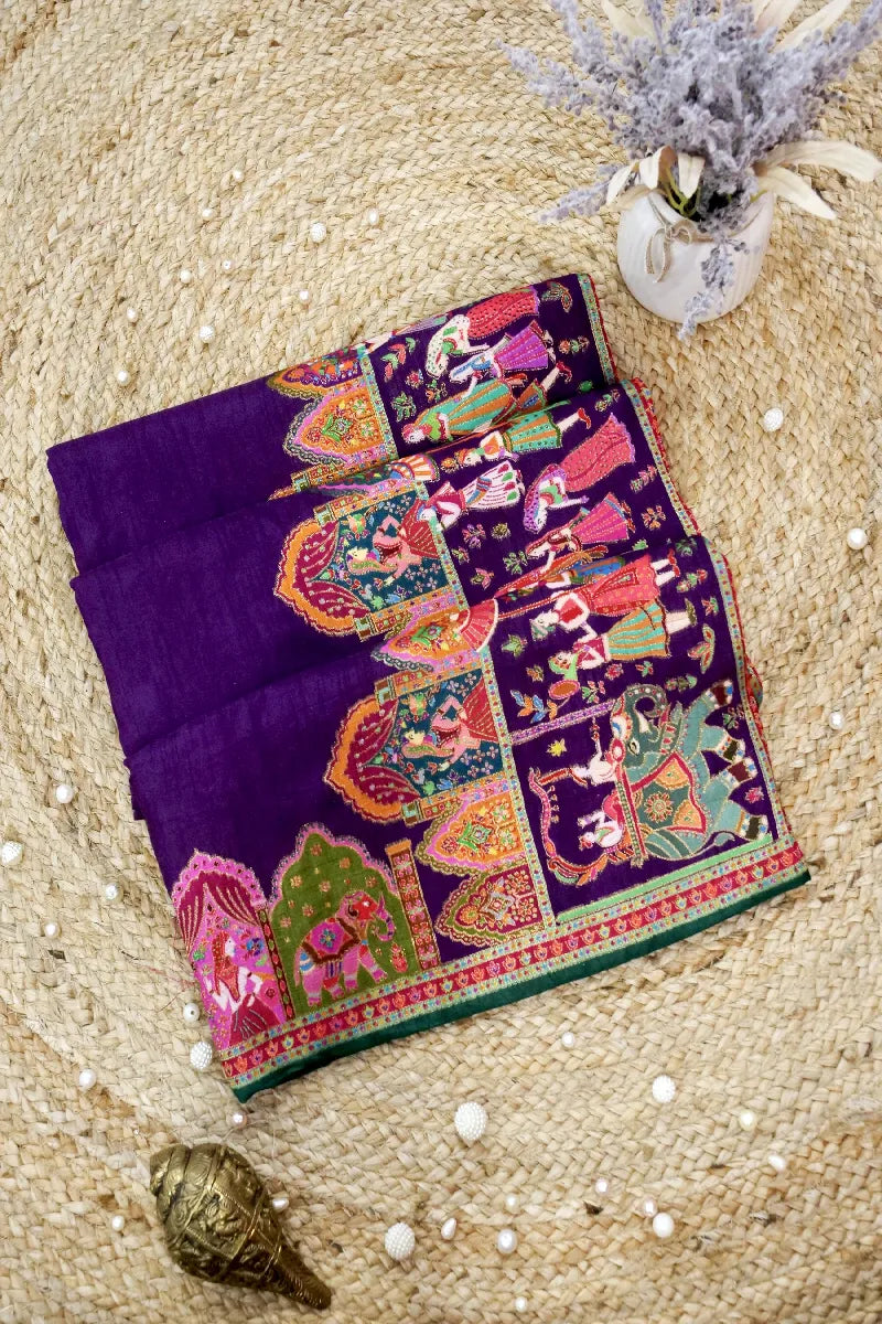 PURPLE COLOR CREPE SILK PASHMINA SAREE