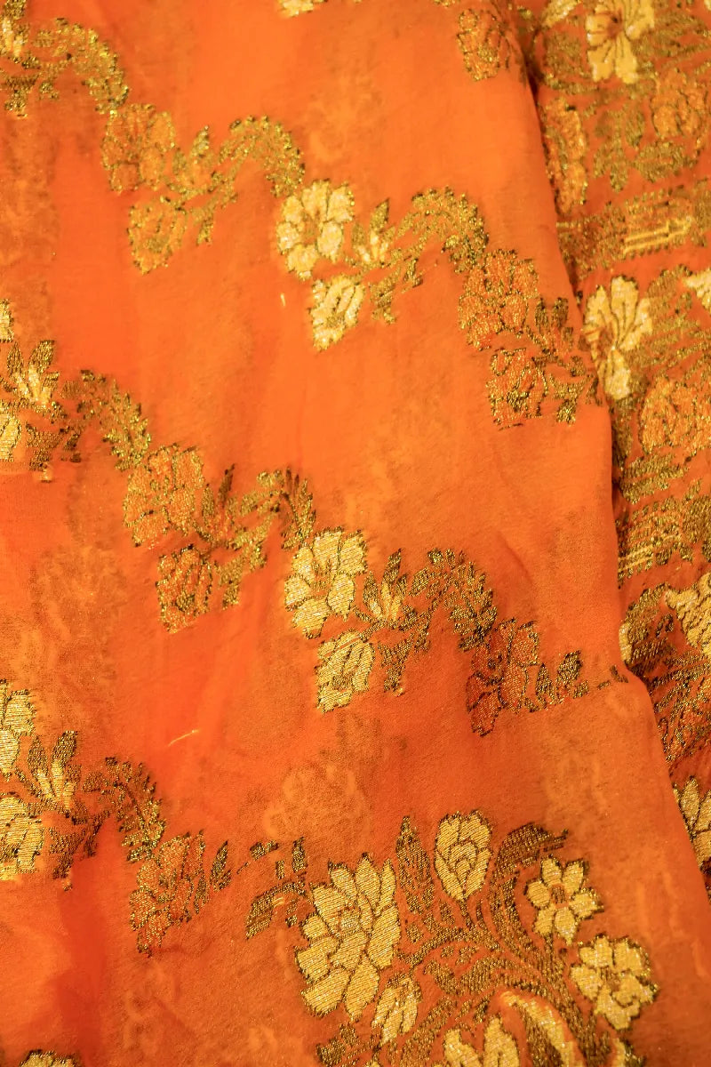 ORANGE COLOR KHADDI GEORGETTE SAREE