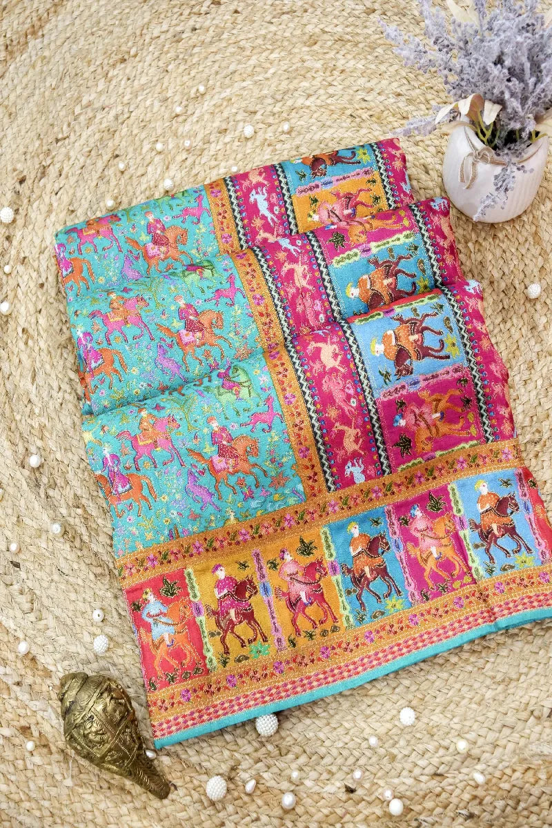 SEA GREEN COLOR CREPE SILK PASHMINA SAREE